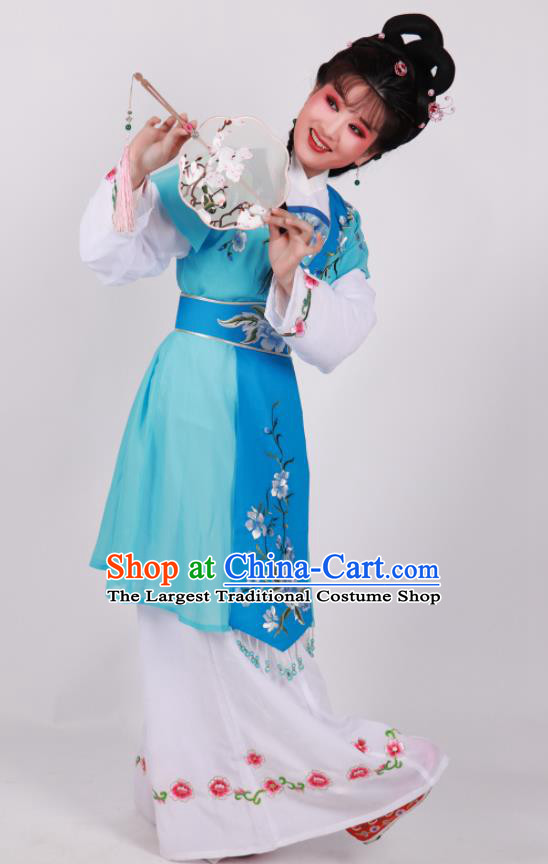 Chinese Traditional Huangmei Opera Servant Girl Clothing Beijing Opera Xiaodan Blue Dress Outfits Ancient Maid Lady Garment Costumes
