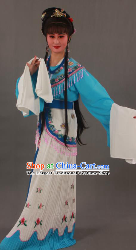 Chinese Ancient Court Woman Blue Dress Outfits Traditional Shaoxing Opera Nobility Lady Clothing Beijing Opera Diva Garment Costumes