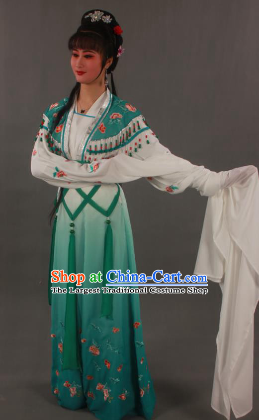Chinese Traditional Shaoxing Opera Diva Clothing Beijing Opera Hua Tan Garment Costumes Ancient Fairy Green Dress Outfits