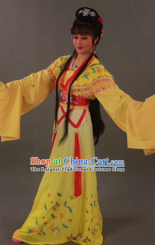 Chinese Ancient Princess Embroidered Butterfly Yellow Dress Outfits Traditional Shaoxing Opera Goddess Clothing Beijing Opera Hua Tan Garment Costumes