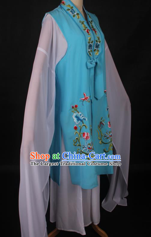 Chinese Ancient Princess Embroidered Blue Vest Traditional Shaoxing Opera Actress Clothing Beijing Opera Servant Girl Garment