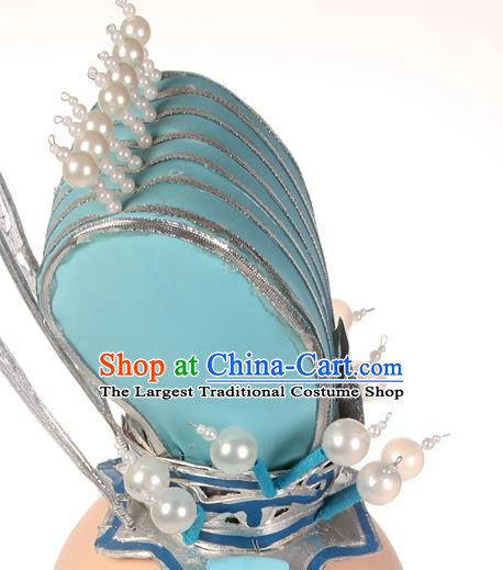 Chinese Beijing Opera Xiaosheng Hat Peking Opera Bridegroom Blue Hairdo Crown Ancient Scholar Headdress