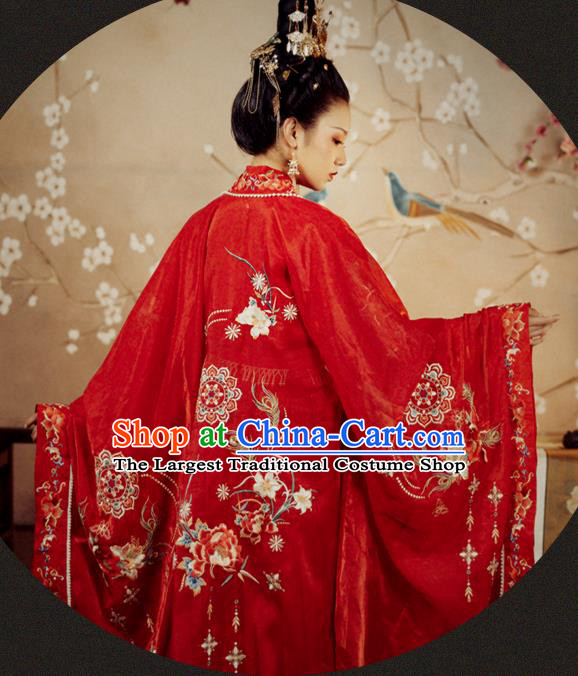 China Traditional Court Woman Embroidery Red Hanfu Dress Tang Dynasty Princess Historical Clothing Ancient Wedding Garment Costumes