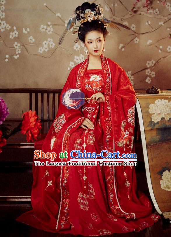 China Traditional Court Woman Embroidery Red Hanfu Dress Tang Dynasty Princess Historical Clothing Ancient Wedding Garment Costumes