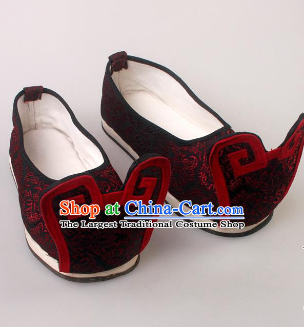China Tang Dynasty Male Shoes Beijing Opera Xiaosheng Shoes Ancient Wedding Bridegroom Black Satin Shoes