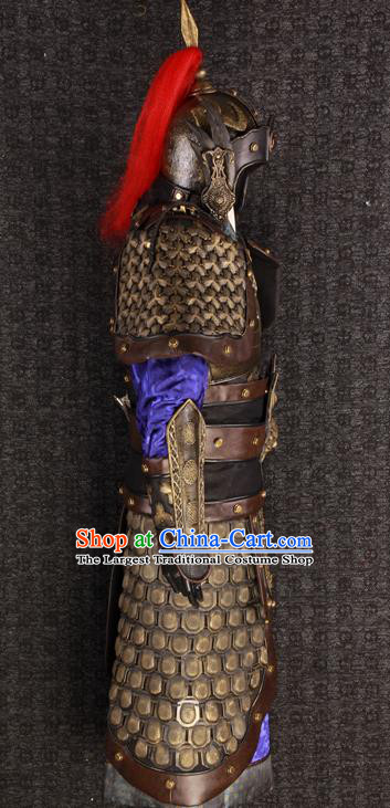 China Ancient General Garment Costumes Traditional Military Officer Clothing Han Dynasty Soldier Armor Uniforms and Hat