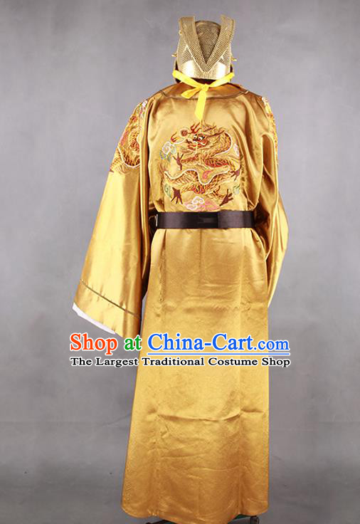 China Ancient King Garment Costumes Traditional Monarch Embroidered Clothing Ming Dynasty Empress Yellow Imperial Robe Uniforms and Hat