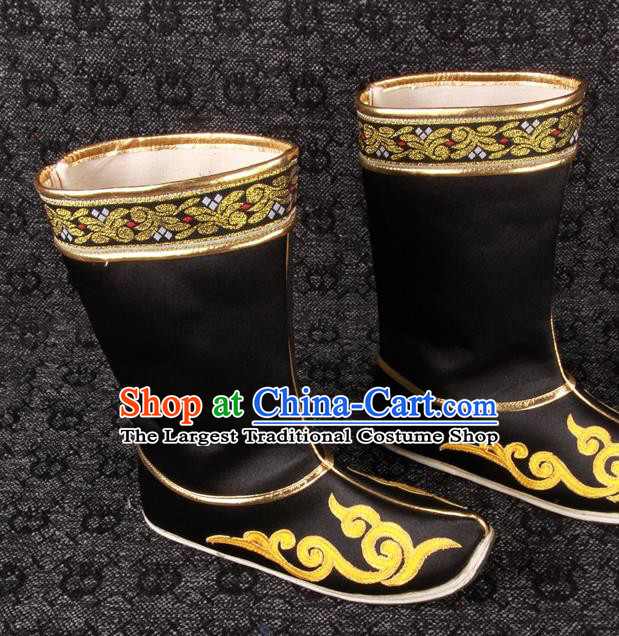 Chinese Ancient General Shoes Traditional Hanfu Black Boots Han Dynasty Swordsman Shoes