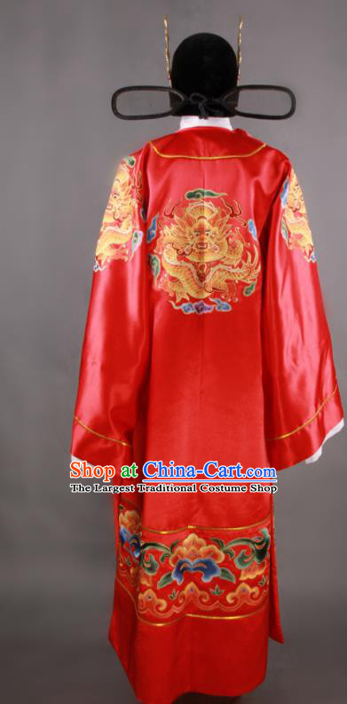 China Ming Dynasty Bridegroom Red Robe Uniforms Ancient Scholar Garment Costumes Traditional Wedding Embroidered Clothing and Hat