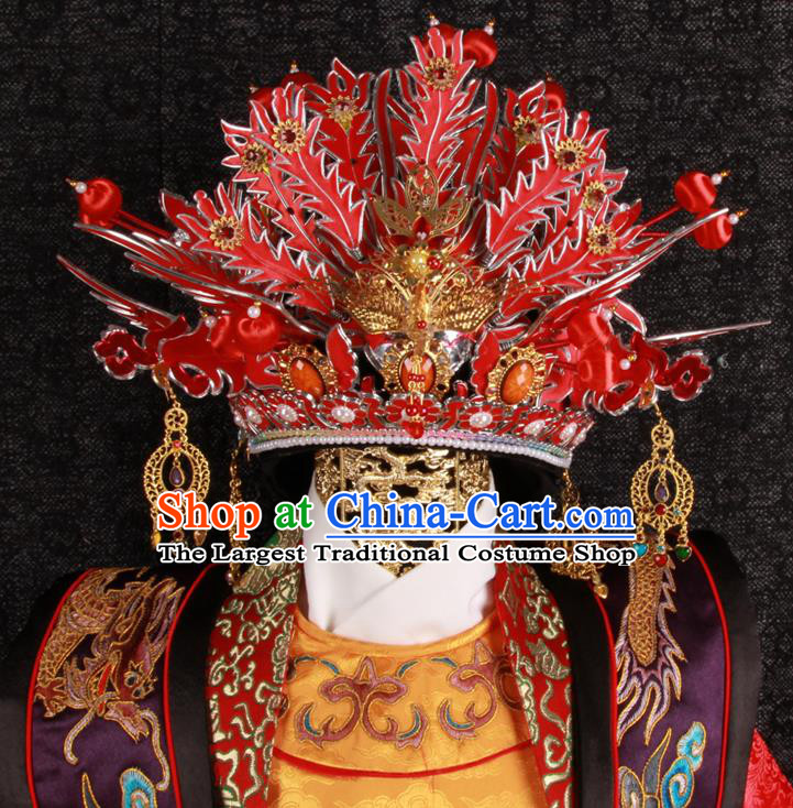 China Ming Dynasty Queen Embroidered Garment Costumes Wedding Female Attire Ancient Empress Red Hanfu Dress and Phoenix Coronet