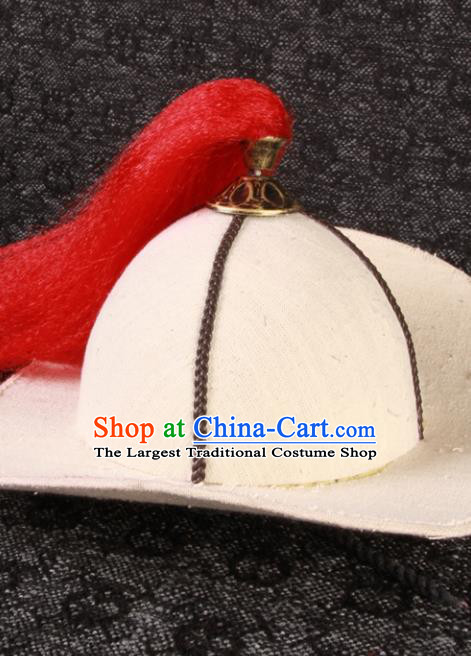 Chinese Traditional Drama Water Margin Hero Lin Chong Headwear Song Dynasty Swordsman White Hat Ancient Soldier Headdress