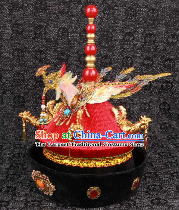 Chinese Traditional Drama Manchu Queen Headwear Qing Dynasty Empress Phoenix Hat Ancient Court Woman Headdress