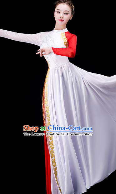 Professional Women Group Dance Fashion Chorus Performance Costume Modern Dance White Dress Opening Dance Garment