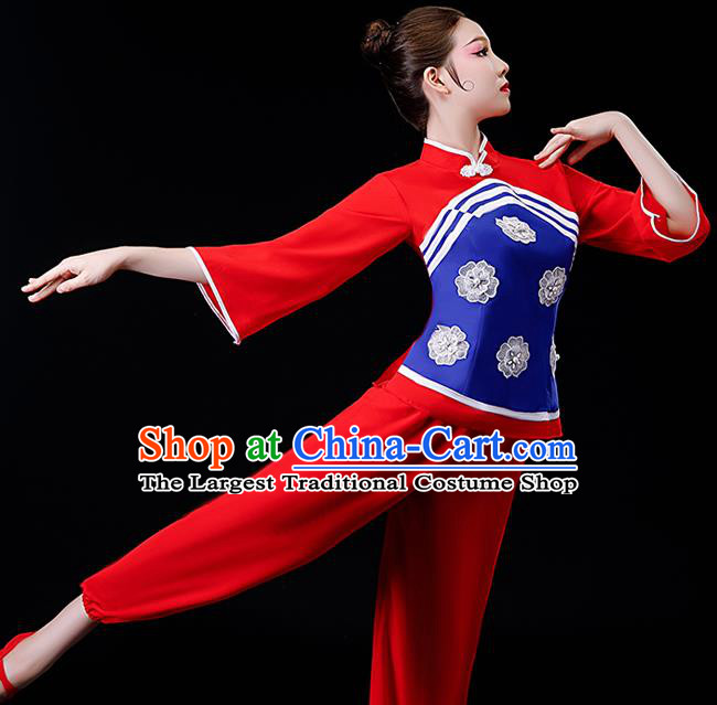 Chinese Yangko Dance Clothing Country Women Square Performance Apparels Folk Dance Red Uniforms Traditional Fan Dance Garment Costumes