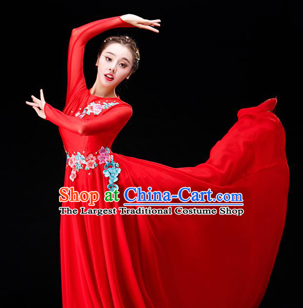 China Classical Dance Red Dress Women Group Dance Garment Costume Chorus Clothing Stage Performance Fashion