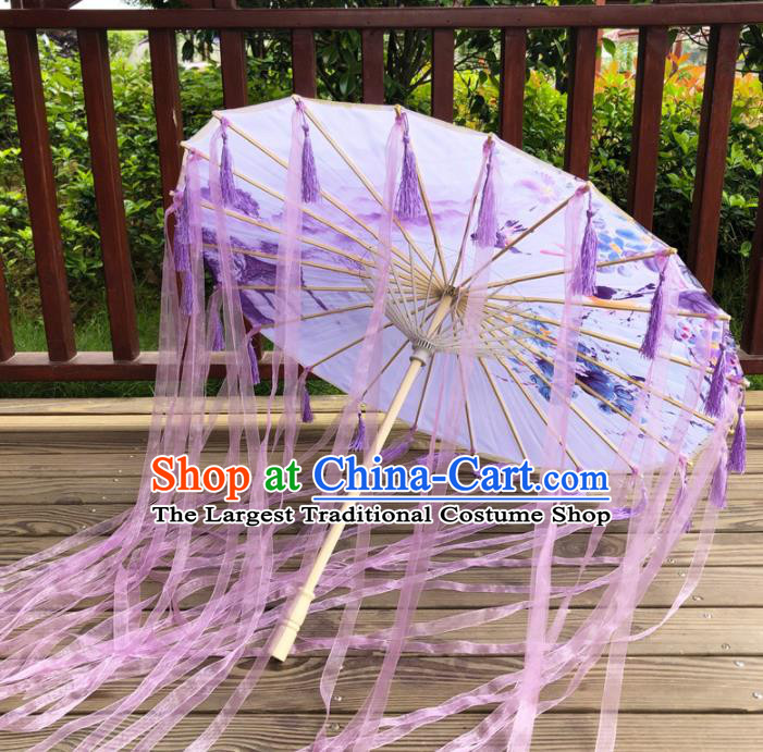 Chinese Traditional Hanfu Umbrella Handmade Silk Umbrellas Pink Ribbon Tassel Umbrella Classical Dance Umbrella