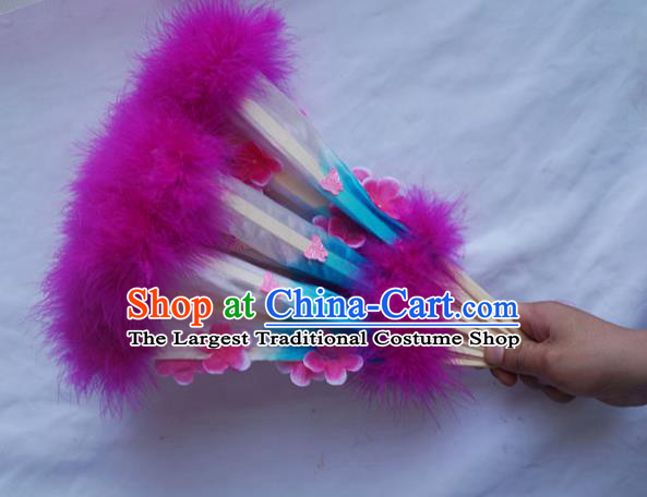 Chinese Yangko Dance Purple Feather Fan Group Dance Fan Festival Peony Dance Fans Folk Dance Silk Fan