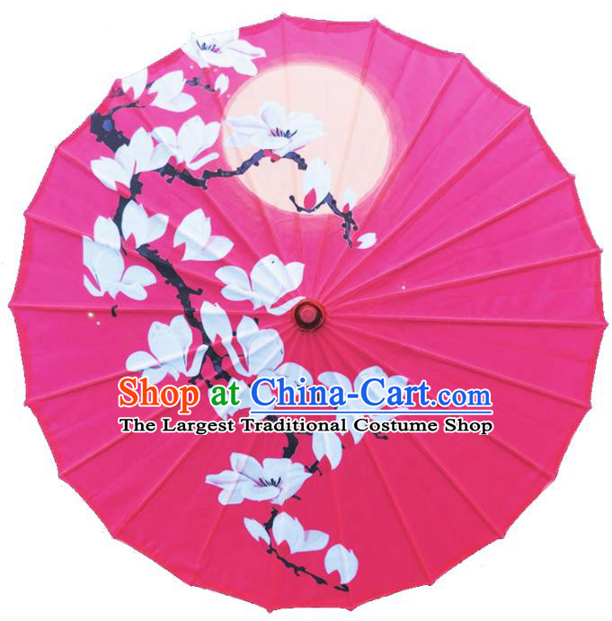 Chinese Stage Performance Umbrella Traditional Hanfu Bumbershoot Classical Dance Prop Printing Mangnolia Silk Umbrella Classical Dance Umbrellas