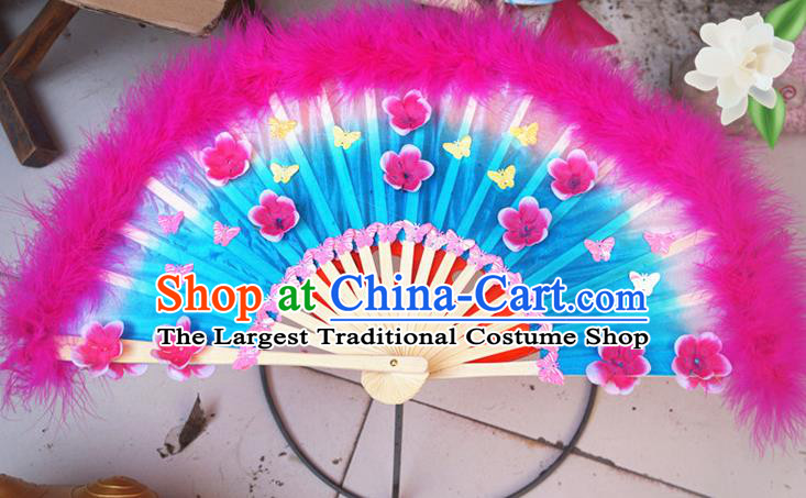 Chinese Folk Dance Silk Fan Yangko Dance Rosy Feather Fan Group Dance Fan Festival Peony Dance Fans
