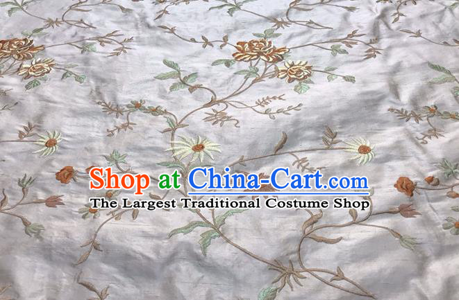 China Qipao Dress Damask Cloth Tang Suit Silk Fabric Traditional Cheongsam Embroidered Drapery Classical White Brocade Material