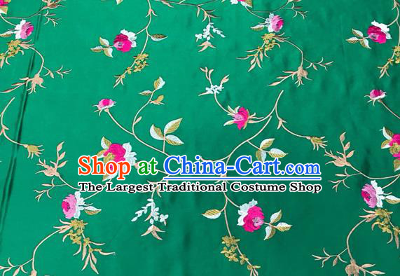 China Traditional Cheongsam Damask Cloth Mongolian Robe Green Brocade Material Tang Suit Drapery Classical Little Peony Pattern Silk Fabric