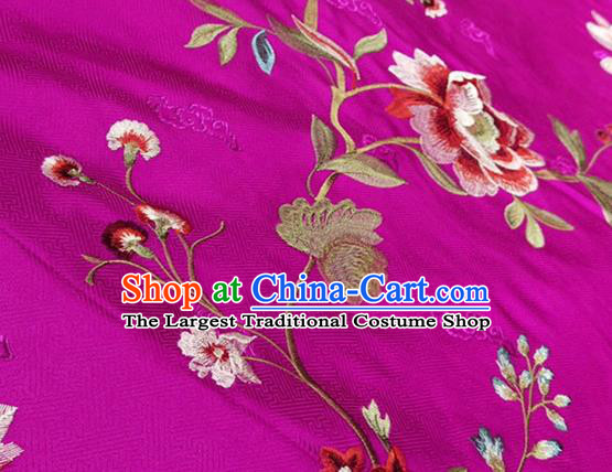 China Classical Embroidered Peony Rosy Brocade Material Qipao Dress Cloth Tang Suit Damask Fabric Traditional Cheongsam Silk Drapery