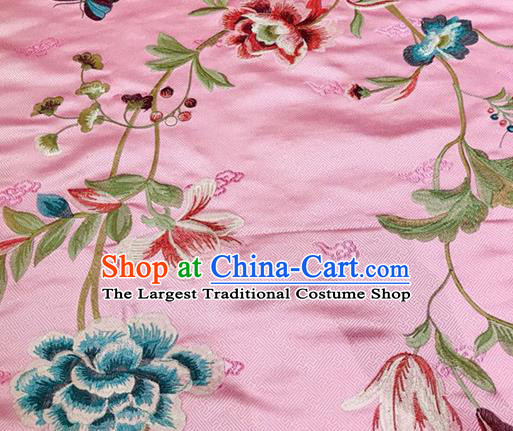 China Tang Suit Damask Fabric Traditional Embroidered Peony Silk Drapery Classical Cheongsam Pink Brocade Material Wedding Dress Satin Cloth