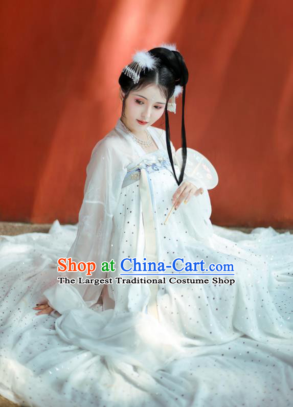 China Traditional White Hanfu Dress Ancient Fairy Princess Garment Costumes Tang Dynasty Court Beauty Clothing