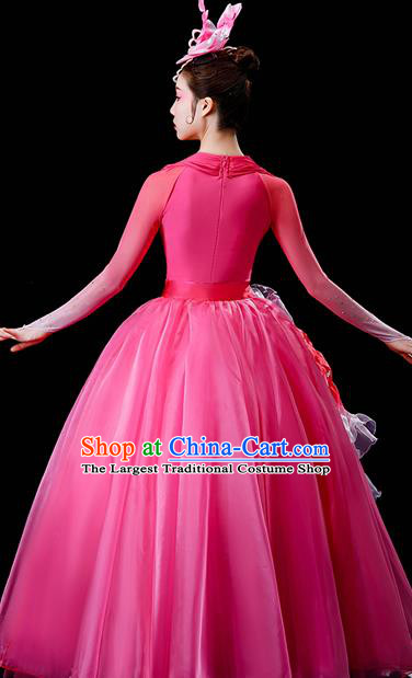 Professional Chorus Performance Costume Modern Dance Pink Veil Dress Opening Dance Garment Women Group Peony Dance Fashion
