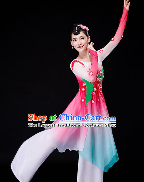 China Stage Performance Fashion Uniforms Classical Dance Pink Dress Palace Fan Dance Garment Costumes Umbrella Dance Clothing