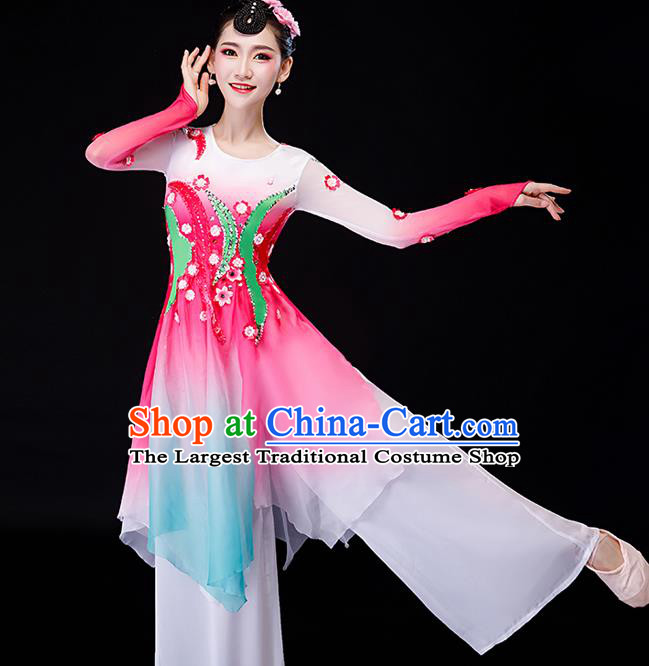 China Stage Performance Fashion Uniforms Classical Dance Pink Dress Palace Fan Dance Garment Costumes Umbrella Dance Clothing