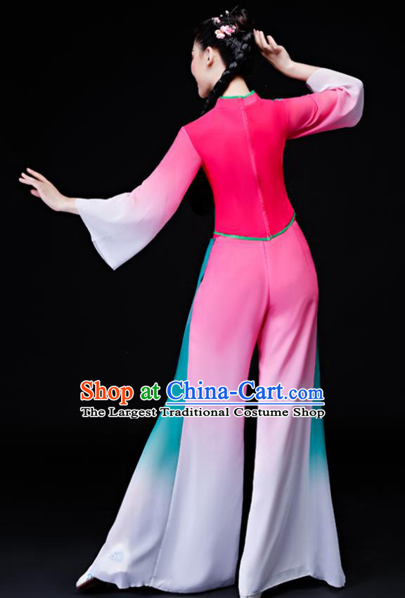 Chinese Yangko Performance Clothing Fan Dance Apparels Folk Dance Pink Uniforms Traditional Flower Drum Dance Garment Costumes