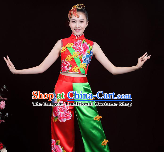 Chinese Folk Dance Satin Uniforms Traditional Waist Drum Dance Garment Costumes Yangko Performance Clothing Fan Dance Apparels