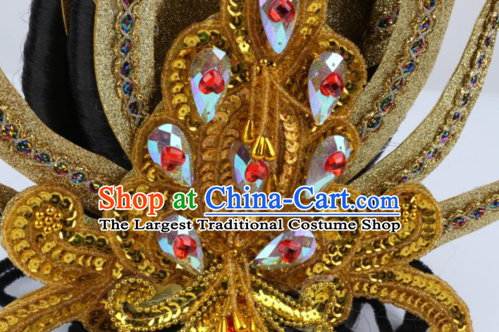 Chinese Flying Goddess Stage Performance Headpieces Classical Dance Hair Accessories Thousands Hands Guanyin Dance Golden Hair Crown