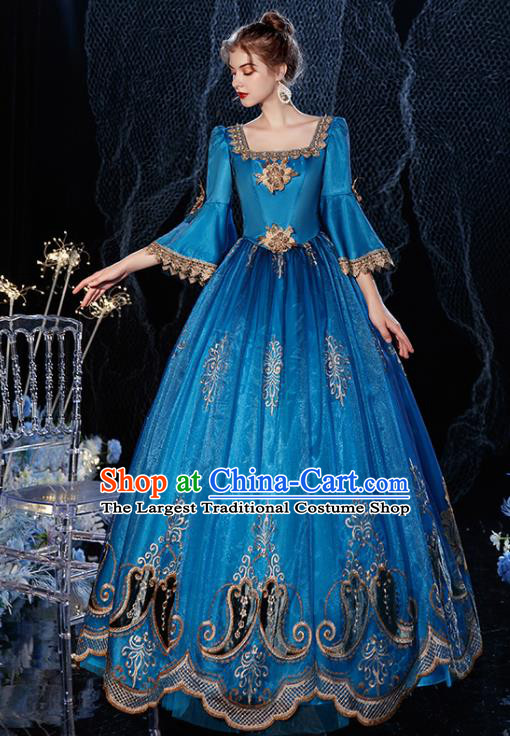 Top Western Court Princess Blue Full Dress Christmas Garment Costume England Formal Attire European Drama Performance Clothing