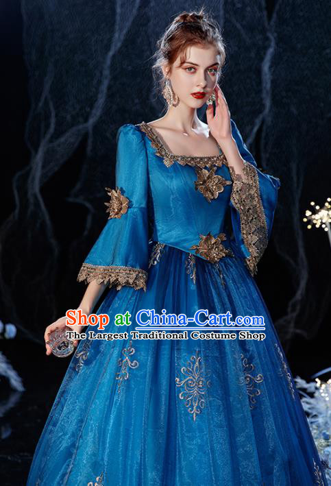 Top Western Court Princess Blue Full Dress Christmas Garment Costume England Formal Attire European Drama Performance Clothing