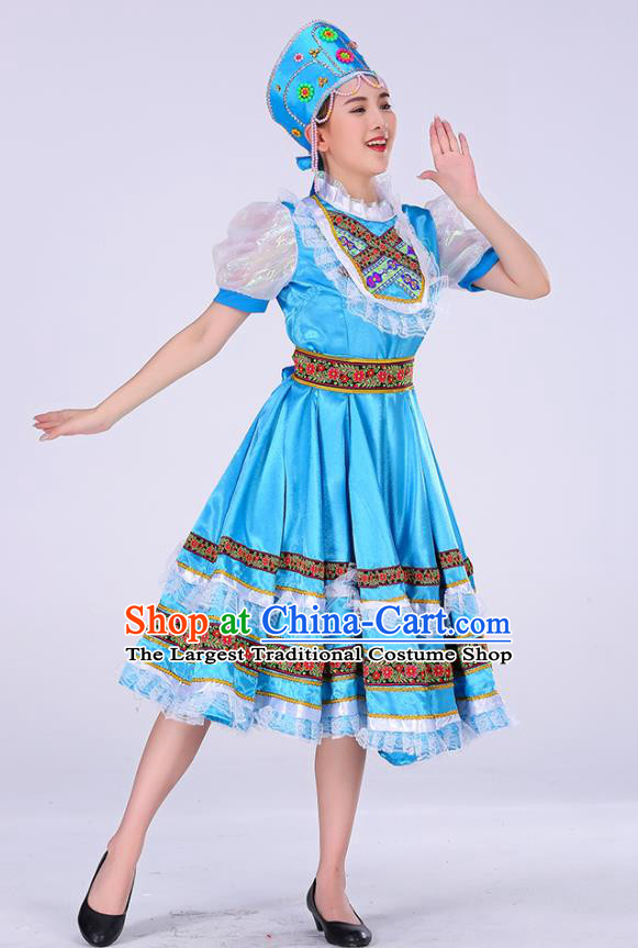 Professional Russian Court Princess Blue Dress Russia Modern Dance Fashion Garment Women Performance Costume