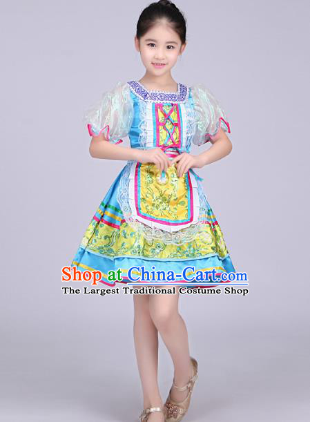 Professional Russian Girl Dance Blue Dress Modern Dance Fashion Garment Russia Festival Children Performance Costume