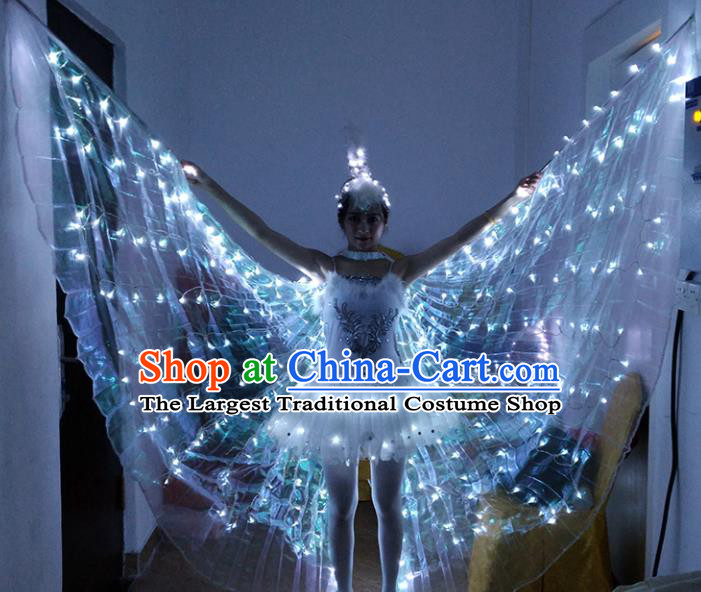 Professional Women Performance Costume Modern Dance LED Wings Dress Opening Dance Garment Group Dance Props