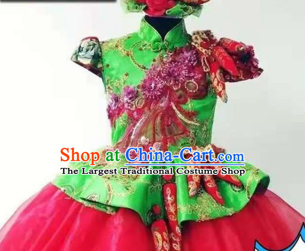 Professional Girl Chorus Garment Children Stage Performance Costume Modern Dance Red Dress