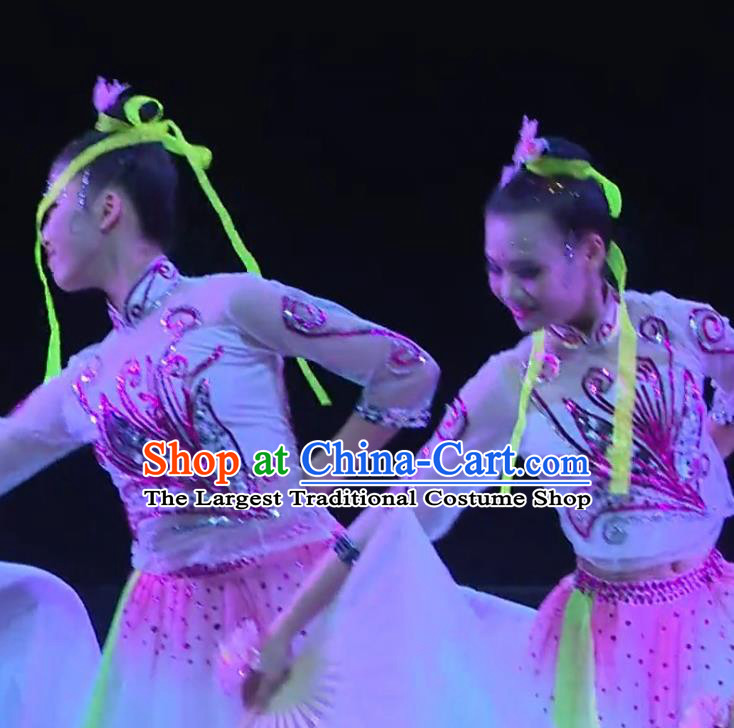 China Stage Performance Uniforms Classical Dance Apparels Girl Fan Dance Garment Costumes Lotus Dance Clothing
