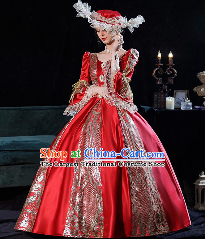 Top European Middle Ages Female Clothing Western Court Red Bubble Dress  Renaissance Style Princess Garment Costume French Noble Lady Attire