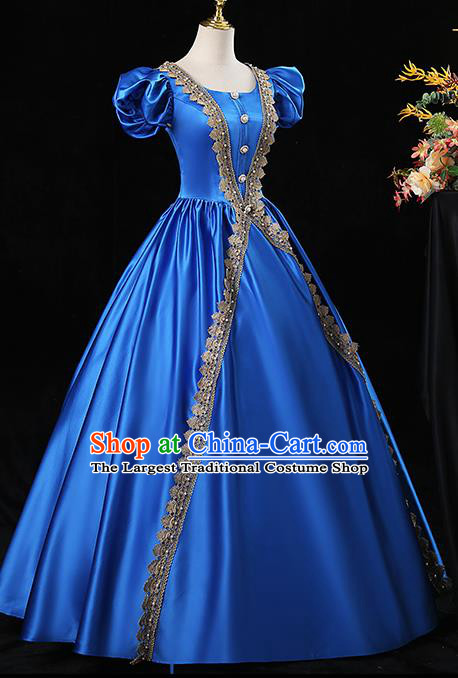 Top Western Court Princess Royalblue Dress Chorus Performance Garment Costume French Noble Lady Formal Attire European Middle Ages Clothing
