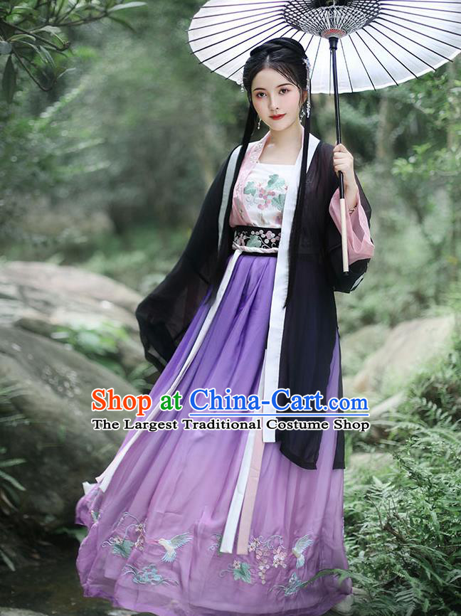 China Ancient Young Woman Garment Costumes Song Dynasty Historical Clothing Traditional Civilian Female Hanfu Dress Apparels