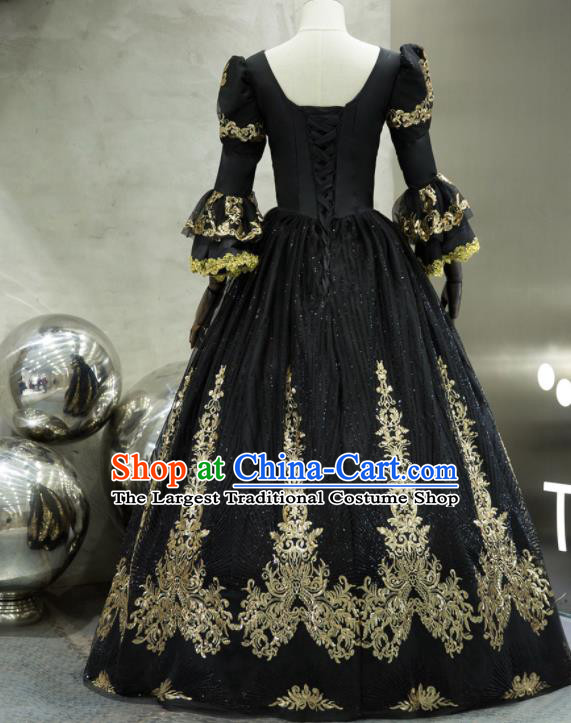 Top Western Renaissance Style Black Full Dress Christmas Garment Costume England Court Princess Formal Attire European Drama Performance Clothing