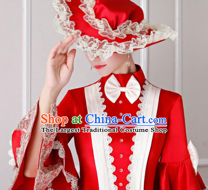 Top England Noble Lady Formal Attire European Drama Clothing Western Court Red Full Dress Renaissance Style Garment Costume