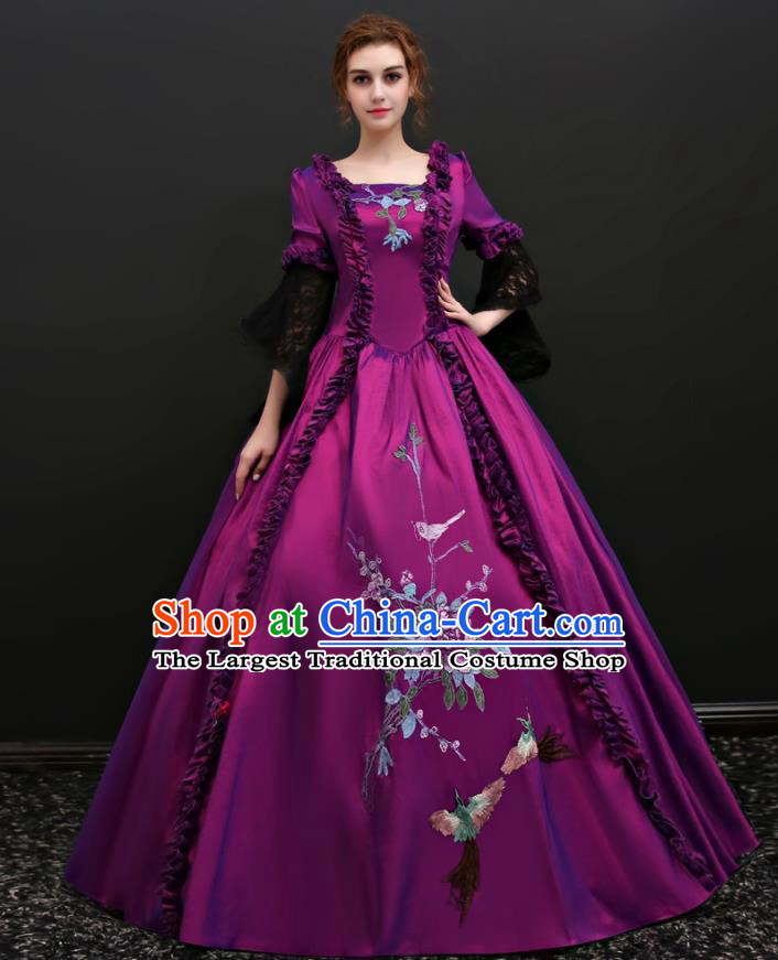 Top Renaissance Style Garment Costume England Noble Lady Formal Attire European Drama Clothing Western Court Purple Full Dress