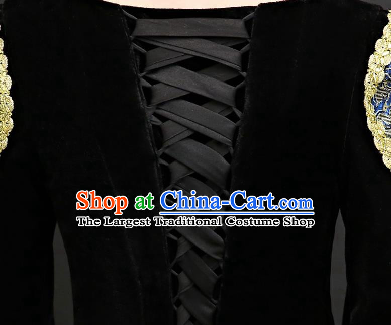 Top European Drama Performance Clothing Western Court Black Velvet Full Dress Renaissance Style Garment Costume French Queen Formal Attire