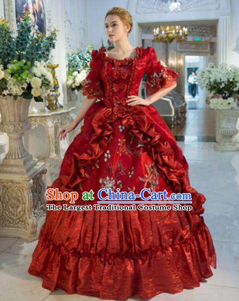 Top Renaissance Style Garment Costume England Queen Formal Attire European Royal Clothing Western Drama Performance Red Full Dress