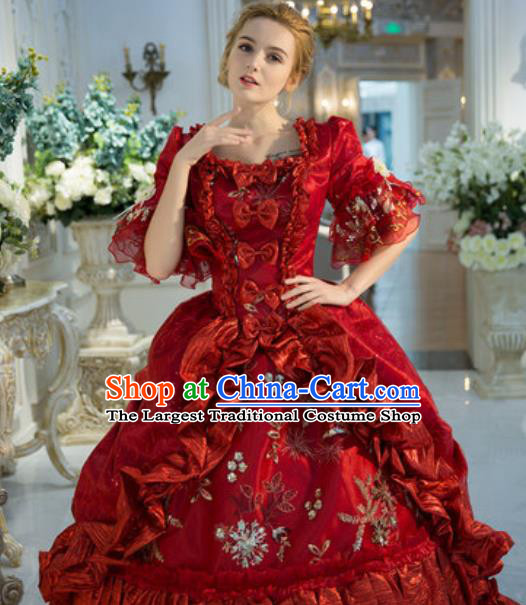 Top Renaissance Style Garment Costume England Queen Formal Attire European Royal Clothing Western Drama Performance Red Full Dress